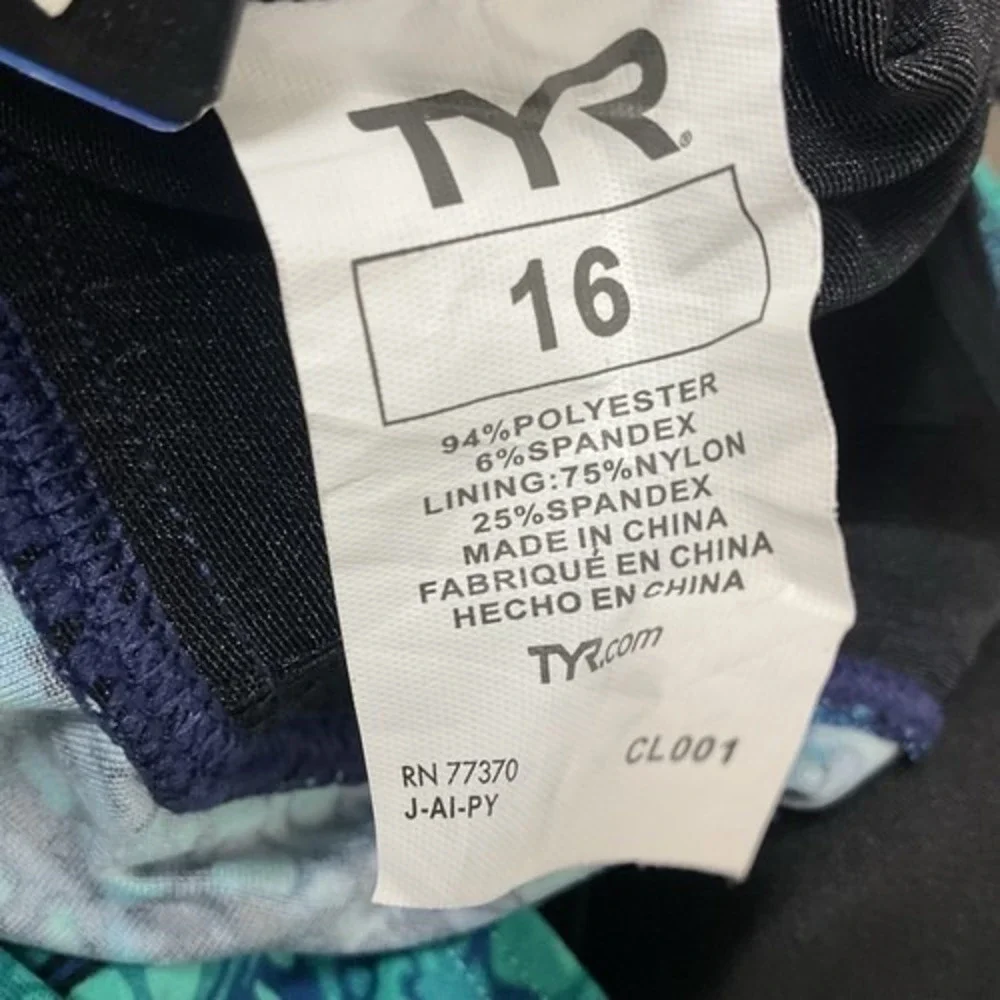 NWT TYR Artic V-Neck UPF50+ Teal/Blue Tankini Top Swim Kayak Style Women16 China